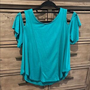 Teal Cold Shoulder Top